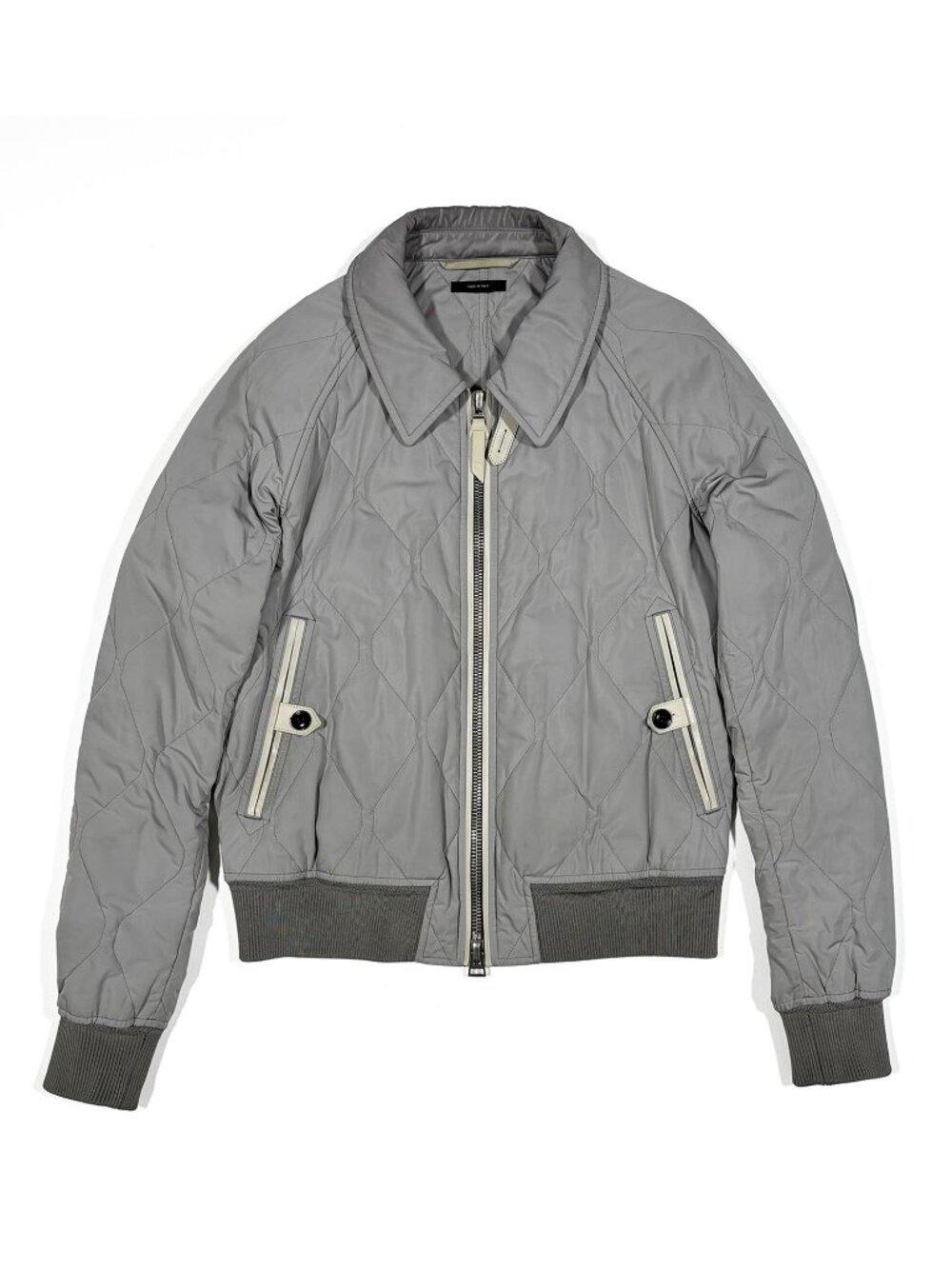 TOM FORD Ovatta Diamond Quilted Harrington Jacket Leather Accents Grey Size 52